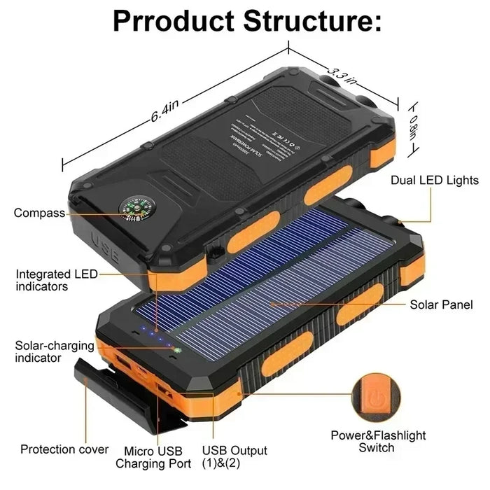 Enagua Mart Lenovo 200000mAh Solar Power Bank - Outdoor Camping Portable Charger