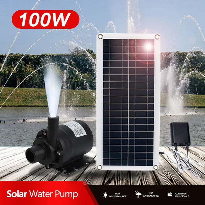 Enagua Mart 100W Solar Panel Water Pump Set - Ultra Quiet Submersible Pump for Fish Ponds and Garden Fountains