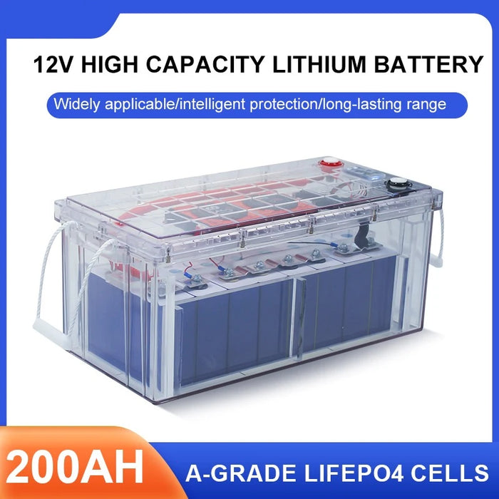 Enagua Mart LiFePO4 12.8V/24V Battery - 100Ah/200Ah/300Ah with Black Transparent Shell