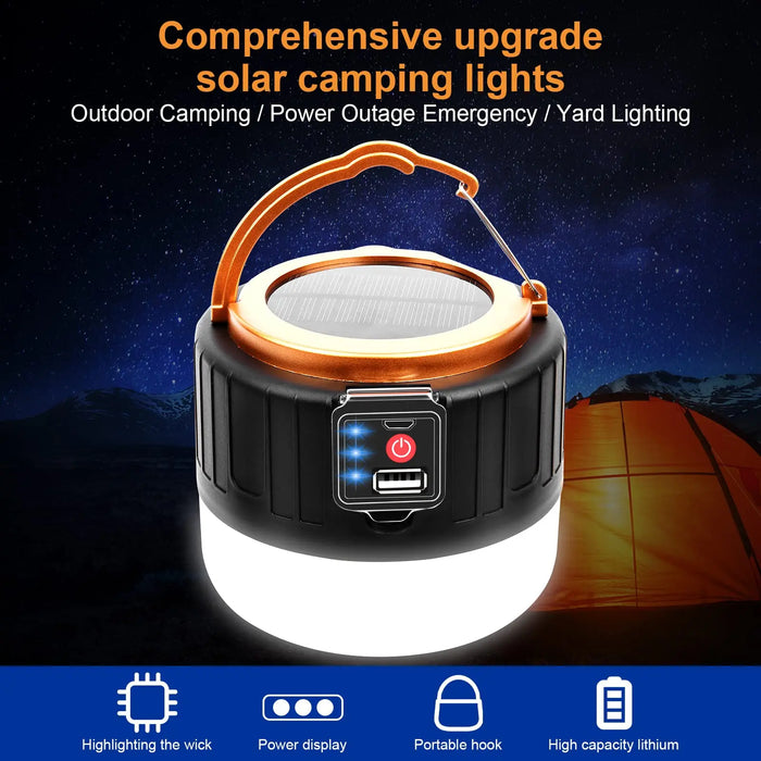 Enagua Mart Rechargeable LED Camping Light - 3-Mode Solar Tent Lamp and Portable Lantern for Outdoor Use