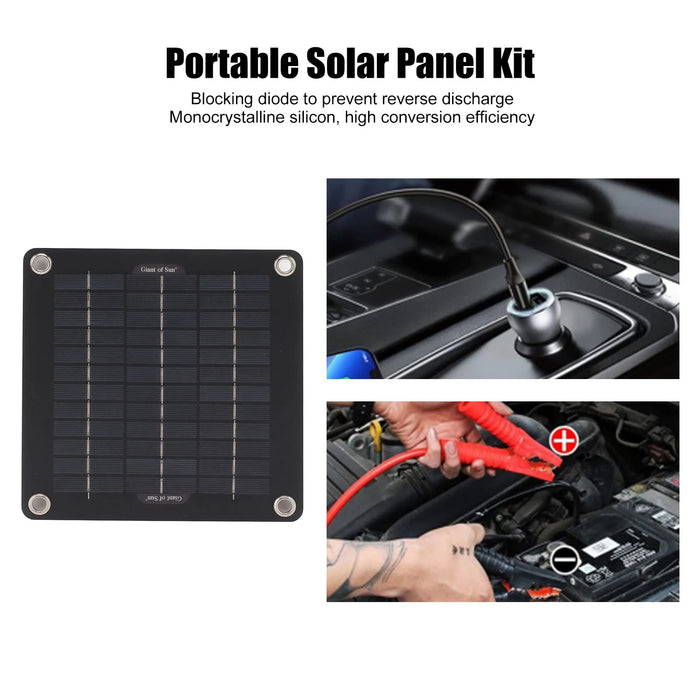 Enagua Mart 10W Portable Solar Panel Kit - 12V Solar Battery Maintainer for Car, Motorcycle, and Tractor