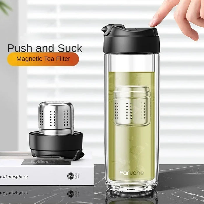 Enagua Mart Glass Tea Bottle – Magnetic Infuser Separable Tea Maker for Travel and Business