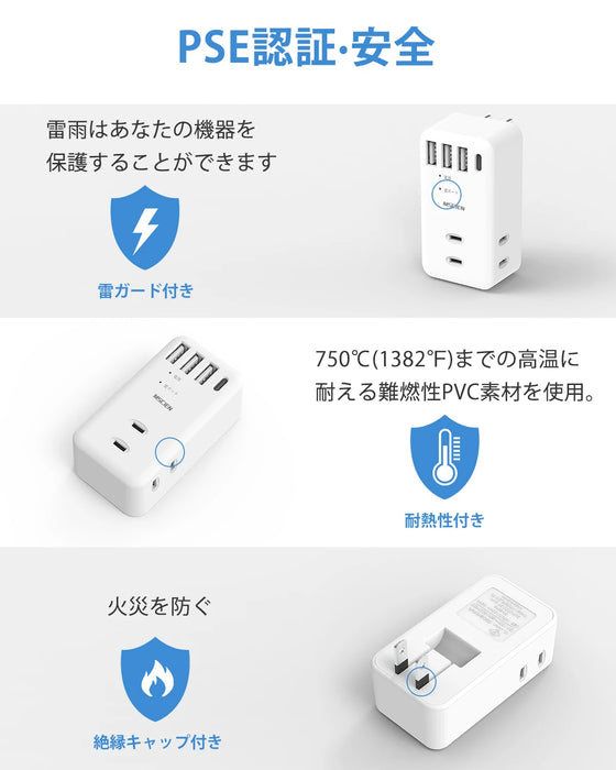 Enagua Mart MSCIEN Japan Socket Wall Power Strip - 3 USB Charge Ports, Type-C Smart Plug with Surge Protector