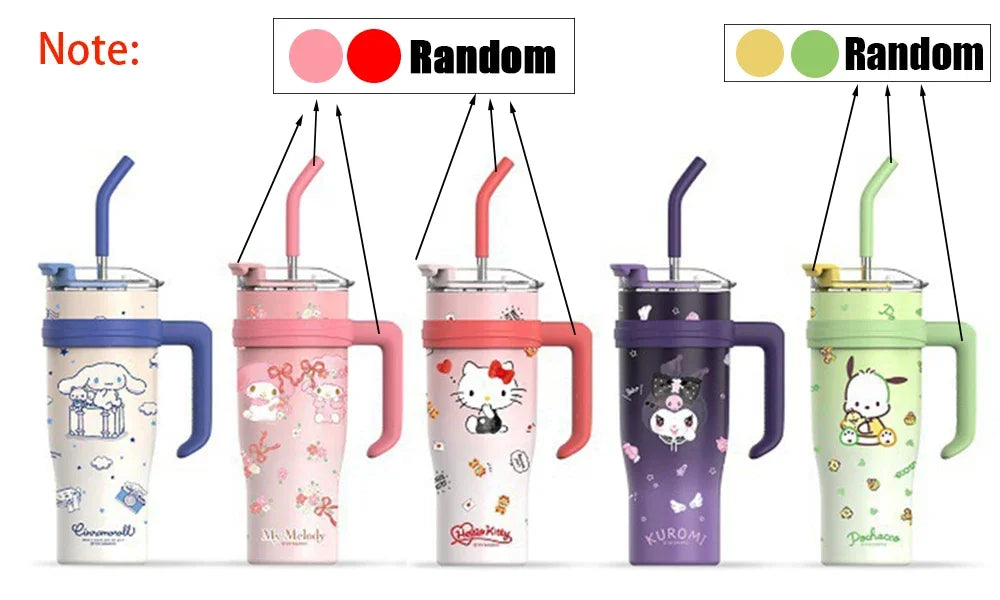 Enagua Mart 1200ml Sanrio Thermos Bottle - Cute Hello Kitty, Kuromi, Cinnamoroll, Melody Stainless Steel Water Bottle with Straw