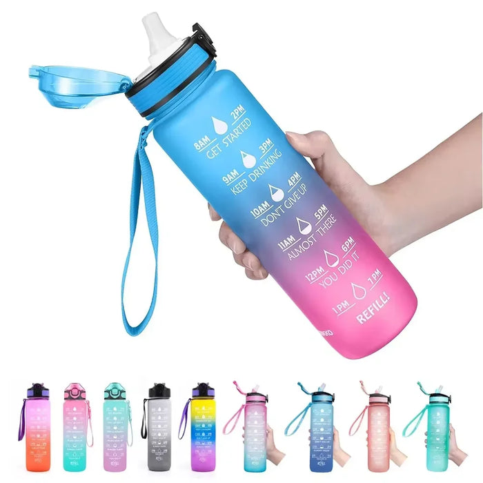 Enagua Mart 32 Oz Leakproof Water Bottle with Time Markers and Straw - Motivational Sports Water Bottle for Fitness, Gym, and Outdoor Activities