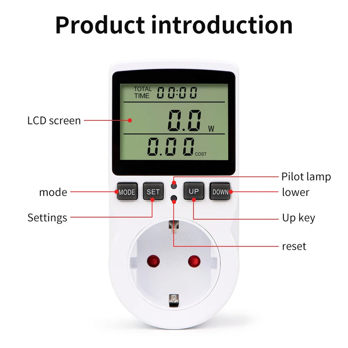 Enagua Mart Digital Power Meter Wattmeter Plug - Power Consumption Analyzer with LCD Display for Home Energy Monitoring