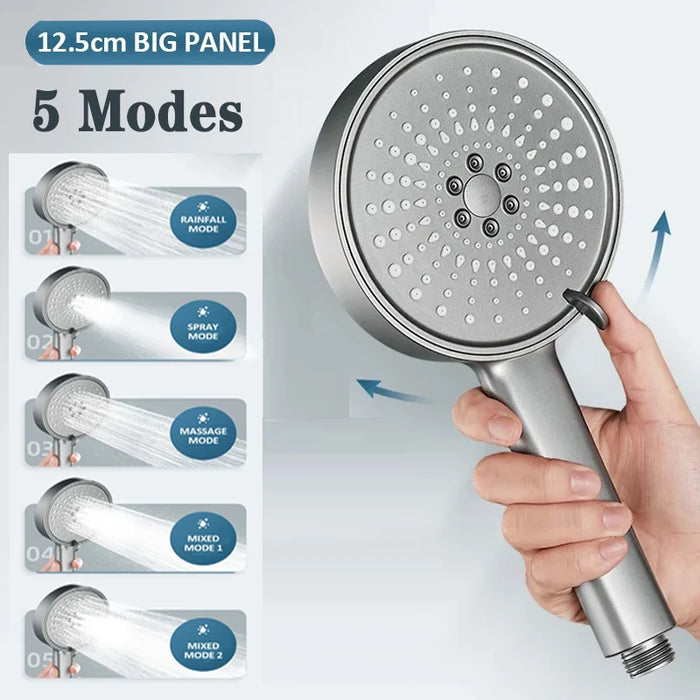 Enagua Mart Large Panel Shower Head - Pressurized 5-Modes Adjustable Spa Showerhead for High-Pressure Rainfall