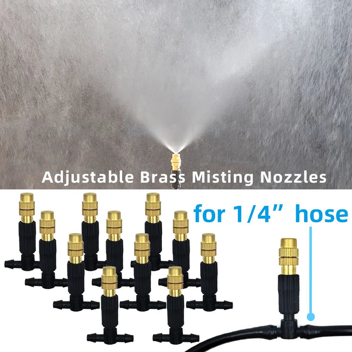 Enagua Mart 5M-30M Outdoor Misting Cooling System - Garden Irrigation with 1/4" Brass Atomizer Nozzles & 4.7mm Hose for Patio and Greenhouse