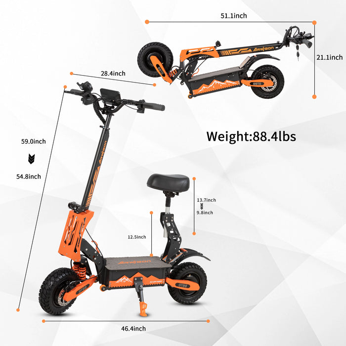 Enagua Mart ARWIBON Dual Motor Electric Scooter - 5600W, 50mph, Off-Road Folding Scooter with 60V Battery and 11-Inch Tires