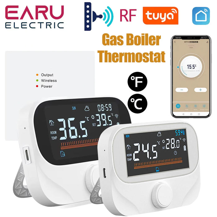 Enagua Mart Tuya Wi-Fi Smart Wireless Thermostat - RF Battery-Powered Digital Temperature Controller for Gas Boiler and Water Heating Systems