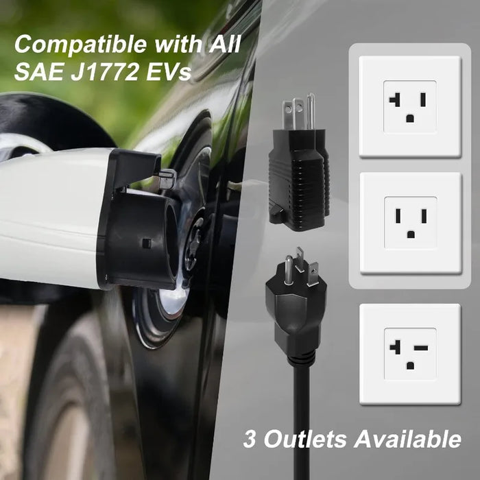 Enagua Mart Level 1/2 EV Charger - 100-240V 16A Portable EVSE, 25ft with NEMA 6-20 Plug and NEMA 5-15 Adapter