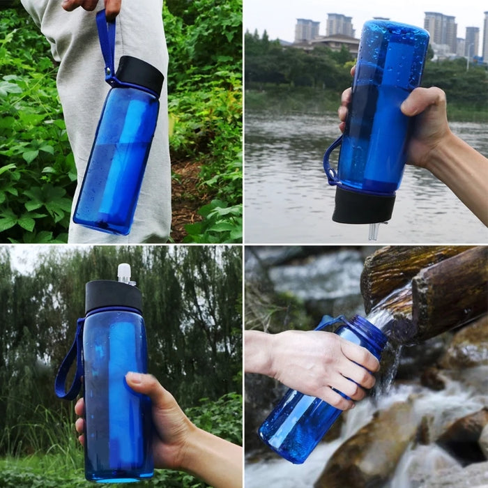 Enagua Mart 650ml Emergency Survival Water Filter Bottle - Sports Water Purifier for Camping and Outdoor Adventures