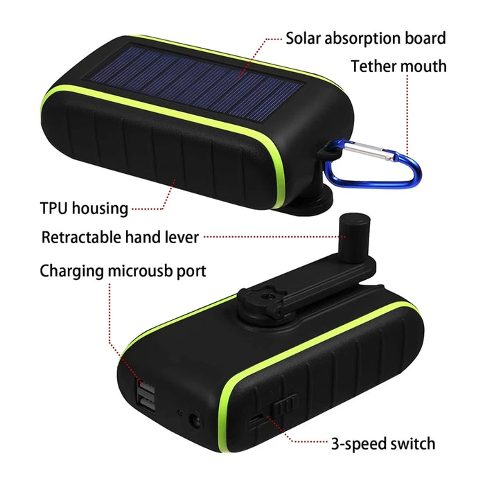 Enagua Mart 8000mAh Portable Solar Power Bank - Hand Crank Phone Charger with LED Flashlight