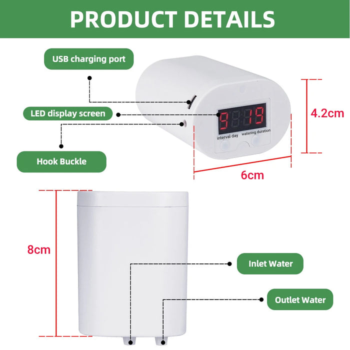 Enagua Mart Automatic Plant Watering Pump - Drip Irrigation System with Timer (2/4/8/16 Heads)