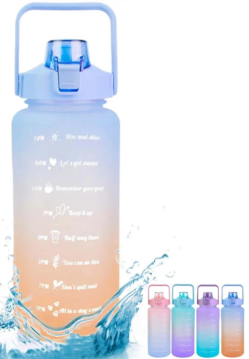 Enagua Mart 2L Large Capacity Water Bottle with Straw - High-Temperature Resistant Plastic Water Cup with Time Scale and Frosted Finish