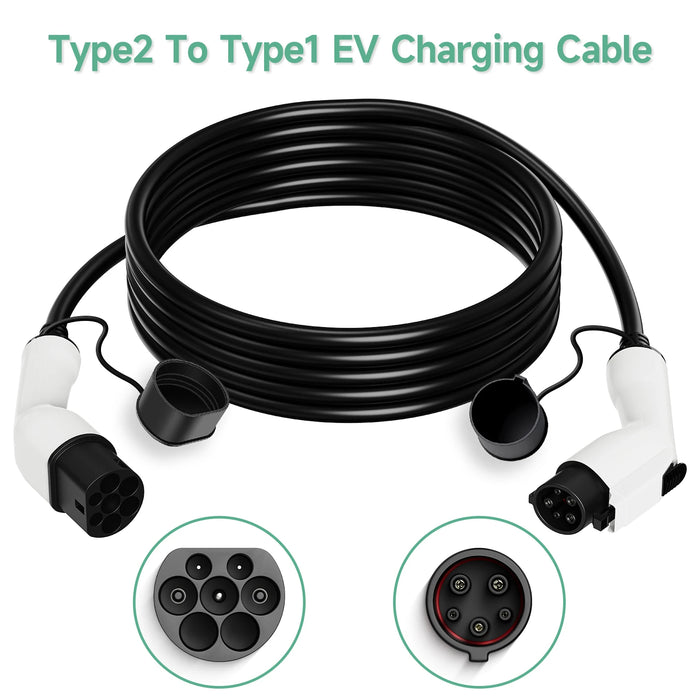 Enagua Mart EV Charging Cable - 7.2kW Power, Type 2 to Type 1 SAE J1772, 5-Meter Length