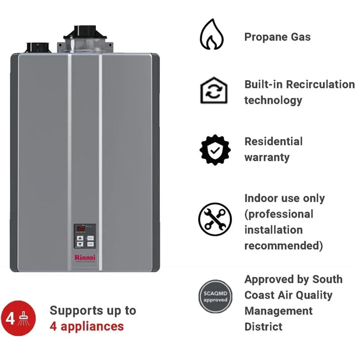 Enagua Mart Rinnai RU160iP Condensing Tankless Hot Water Heater - 9 GPM, Propane, Indoor Installation