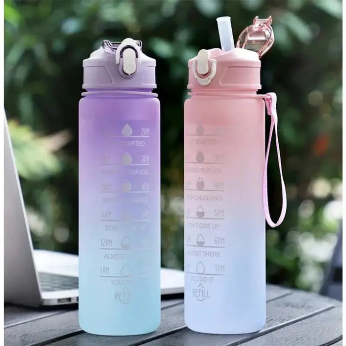 Enagua Mart Sports Water Bottle with Time Marker - High-Temperature Resistant, Rainbow Frosted BPA-Free Plastic (1-4pcs)