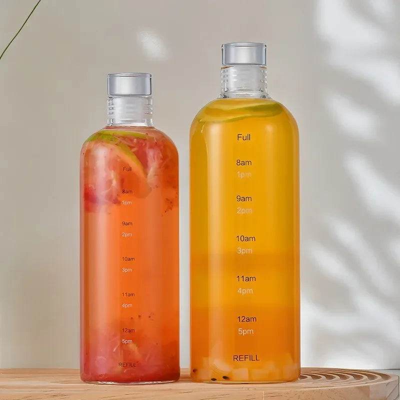 Enagua Mart 1000ml Large Capacity Glass Water Bottle - Time Scale Outdoor Drinkware for Milk, Juice, and Water - Enagua Mart
