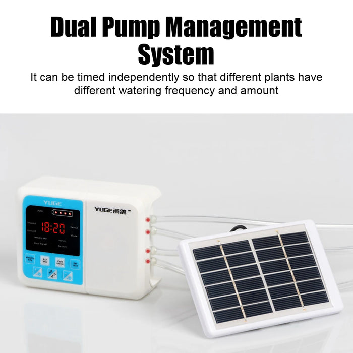 Enagua Mart Automatic Garden Drip Irrigation Device - Solar-Powered Double Pump Controller Timer System for Intelligent Plant Watering