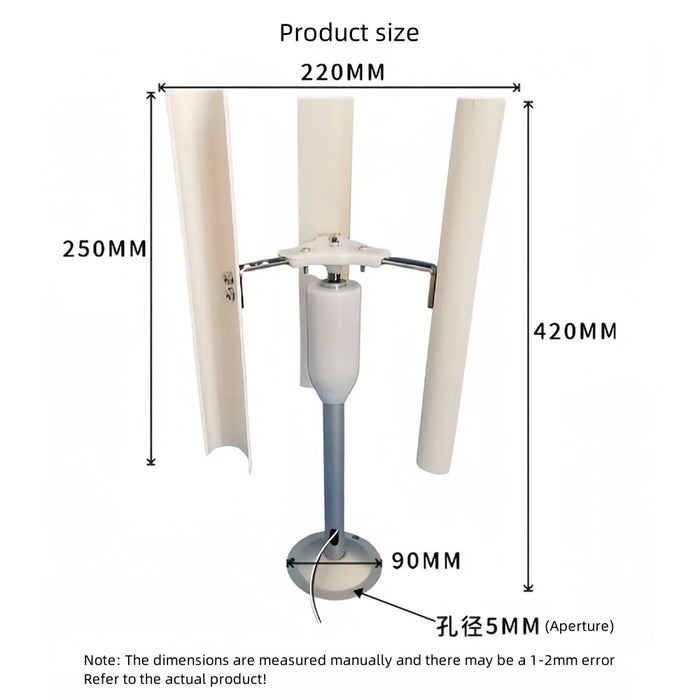 Enagua Mart Vertical Three-Blade Wind Generator - Portable Low-Speed Windmill with Brushless Generator