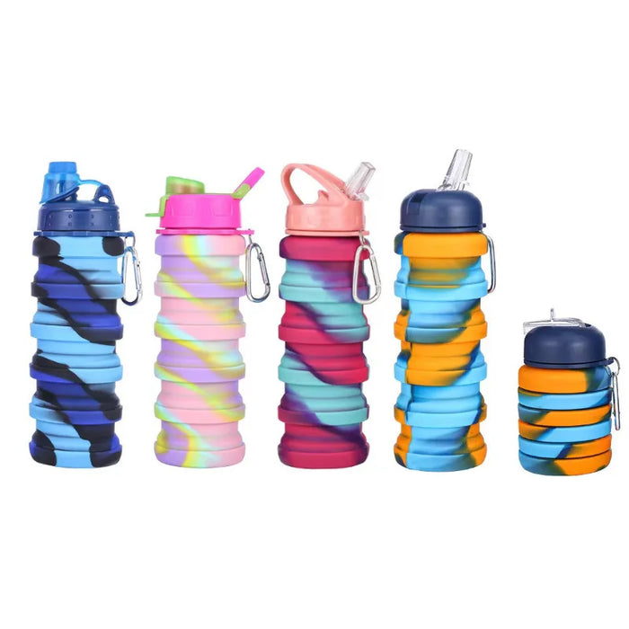 Enagua Mart 500ml Silicone Foldable Water Bottle - Reusable Leakproof Bottle with Carabiner for Sports