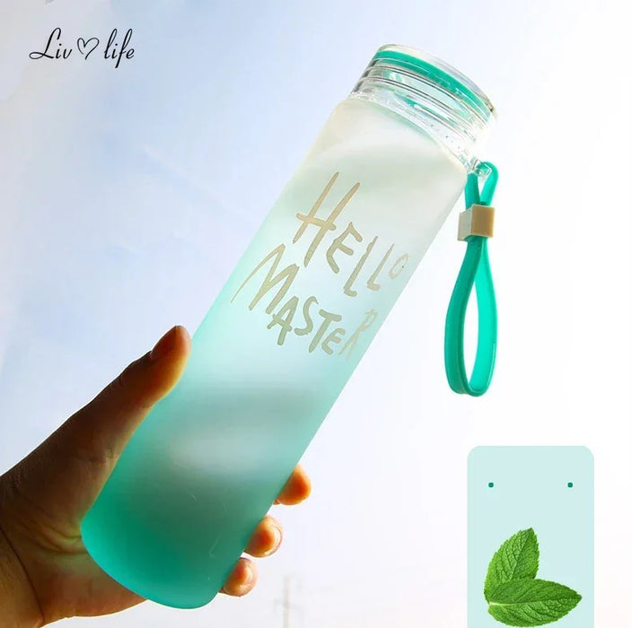 Enagua Mart 500ml Gradient Color Glass Water Bottle - Frosted Transparent Bottle with Rope Handle