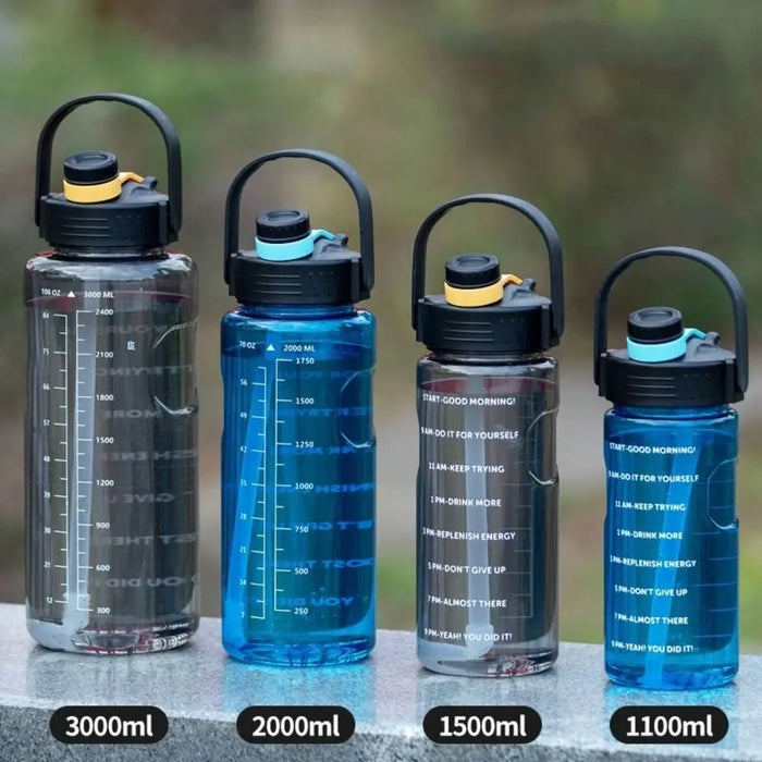 Enagua Mart Large Capacity Sports Water Bottle - 1.5L, 2L, 3L Portable and Leakproof with Time Marker