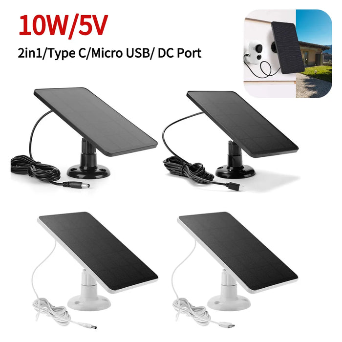 Enagua Mart 10W 5V Solar Panel - Micro USB/Type-C 2-in-1 Outdoor Solar Charger for Security Camera and Small Home Light System