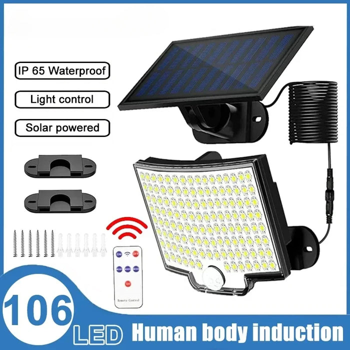 Enagua Mart 106LED Split Solar Lamp 3 Lighting Modes - PIR Motion Sensor Waterproof Garden Garage Lamp