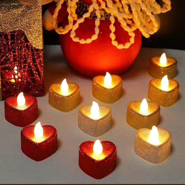 Enagua Mart Heart-Shaped LED Flameless Candle Lights - Battery-Powered Romantic Candles for Weddings and Valentine’s Day