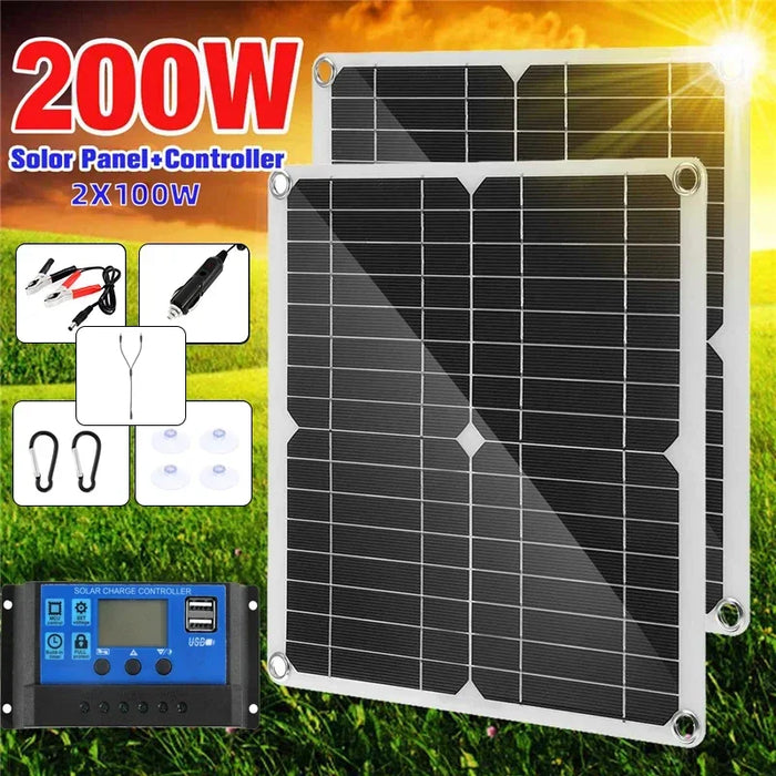 Enagua Mart 200W Solar Panel Kit - With 60A Controller, DC 18V Portable Solar Power Charger for Battery Camping, Car, Boat, RV