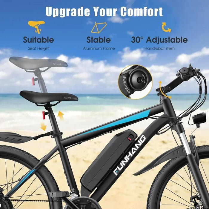 Enagua Mart Adult Electric Bike - 750W Peak Motor, 26" Wheels, 48V Battery, 21-Speed with Adjustable Stem and Fenders