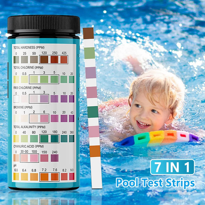 Enagua Mart 7-in-1 Chlorine and pH Test Strips - 100pcs for Pool and Spa Water Testing