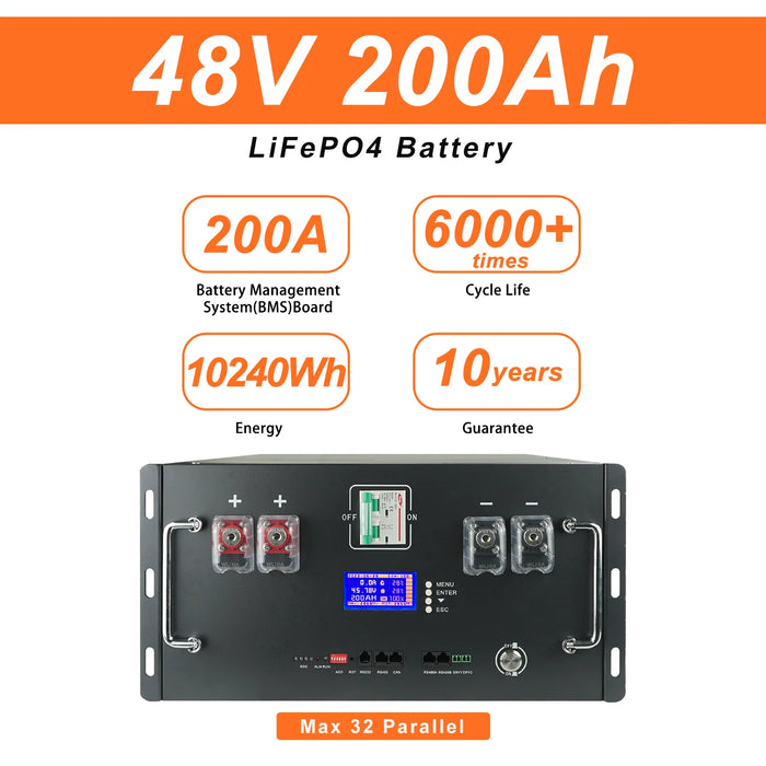 Enagua Mart 48V 100Ah-200Ah LiFePO4 Battery Pack - High Efficiency Lithium Battery for Solar Off-Grid and RV