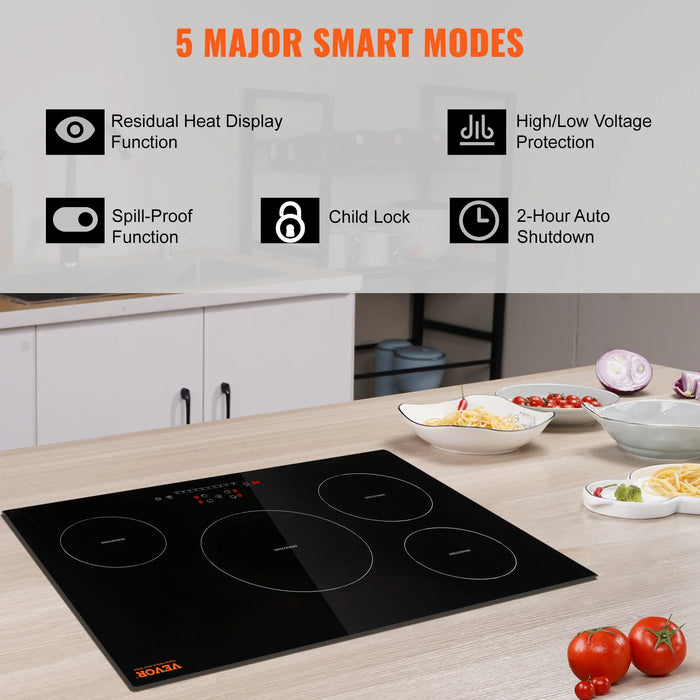 Enagua Mart 30" 4-Burner Built-In Electric Induction Cooktop - 7500W Multifunctional Magnetic Stove Top