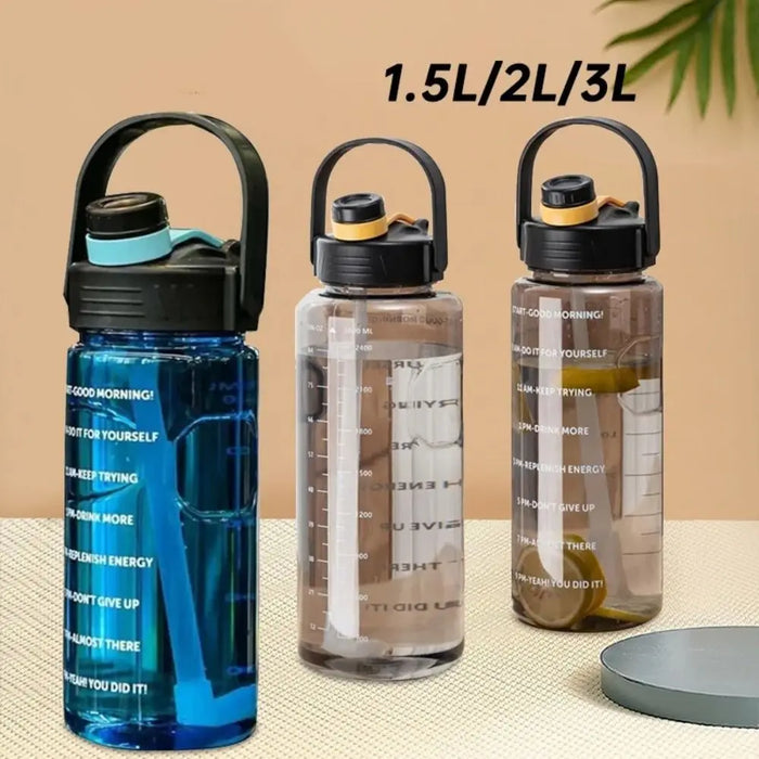 Enagua Mart Portable Sports Water Bottle - 1.5L, 2L, 3L Leakproof with Time Marker