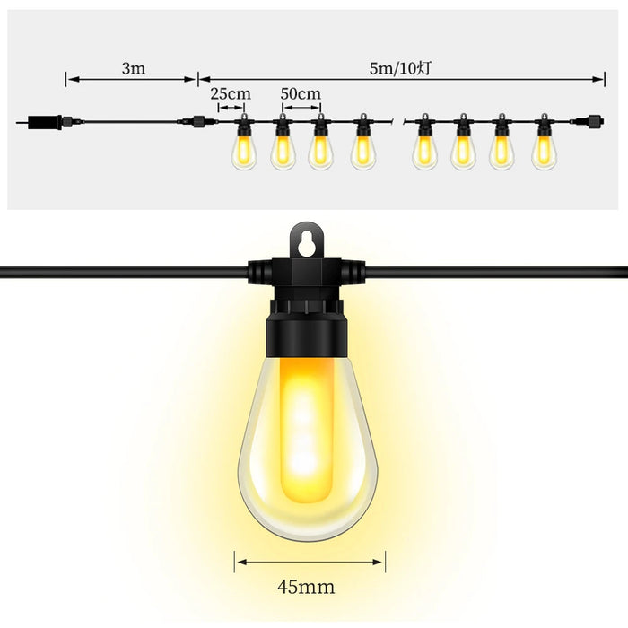 Enagua Mart Outdoor LED String Lights - 8M/13M/18M Flame Lamp, Waterproof Fairy Garland for Patio Festival Decoration