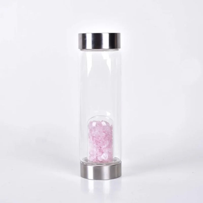 Enagua Mart Natural Quartz Gemstone Crystal Glass Elixir Water Bottle - Healing Energy Bottle with Stainless Steel Lid