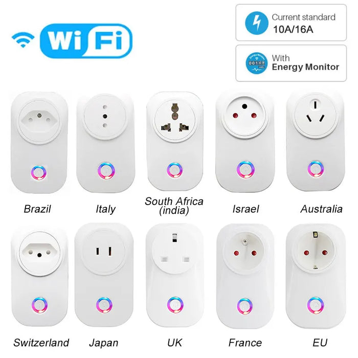 Enagua Mart EU Smart Plug Wi-Fi Socket - Power Energy Meter with 10A/16A Capacity and Timing Function, Compatible with Tuya and Smart Life App