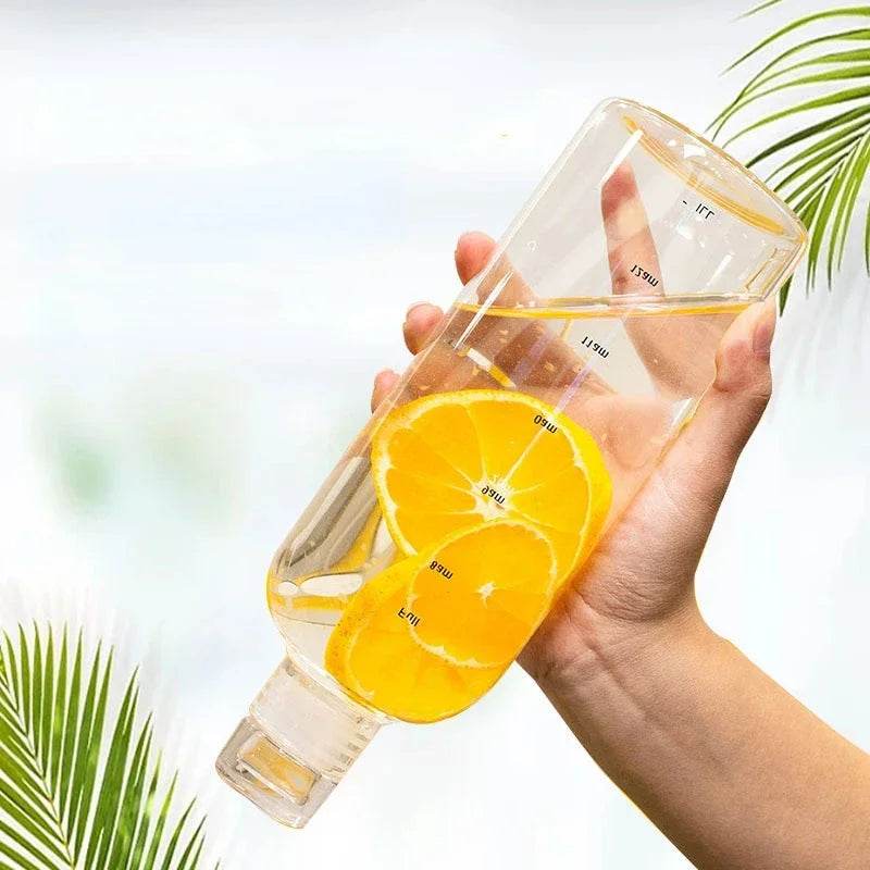 Enagua Mart 1000ml Large Capacity Glass Water Bottle - Time Scale Outdoor Drinkware for Milk, Juice, and Water - Enagua Mart