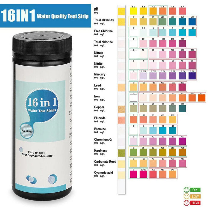 Enagua Mart 16-in-1 Drinking Water Test Kit - Water Quality Testing Strips for Home, Pools, and Spas