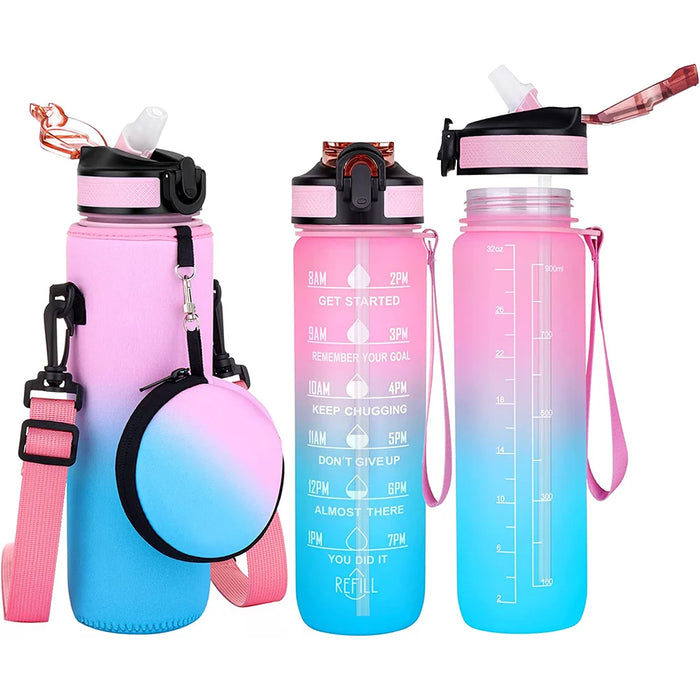 Enagua Mart 1000ml Water Bottle with Sleeve - Sport Tumbler Case with Headphone Pouch for Camping and Outdoor Activities