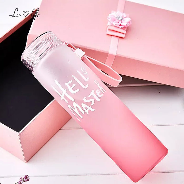 Enagua Mart 500ml Gradient Color Glass Water Bottle - Frosted Transparent Bottle with Rope Handle