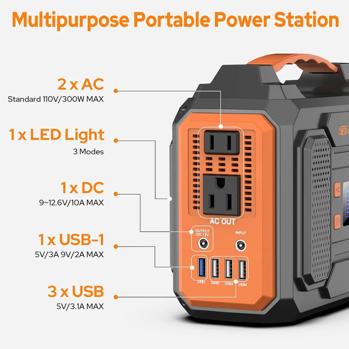 Enagua Mart Portable Power Station 300W Solar Generator - 280Wh with AC Outlet, Pure Sine Wave, DC for Camping and Outdoor Adventures