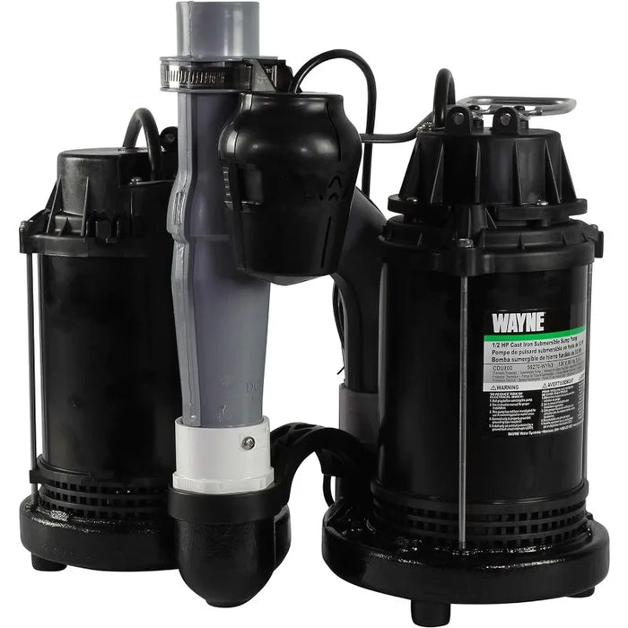 Enagua Mart Wayne 1/2HP Basement Sump Pump System - With Integrated Vertical Float Switch and 12V Battery Backup Capability