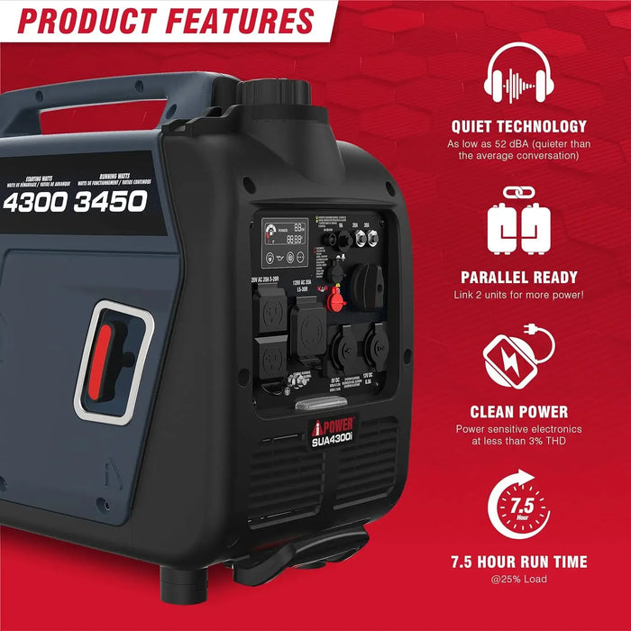 Enagua Mart 4300W Portable Inverter Generator - RV Ready, EPA & CARB Compliant with CO Sensor