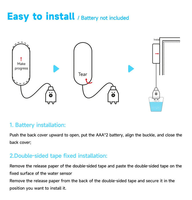 Enagua Mart 130dB Water Leak Sensor – Non-Smart Alarm With Sound & Light