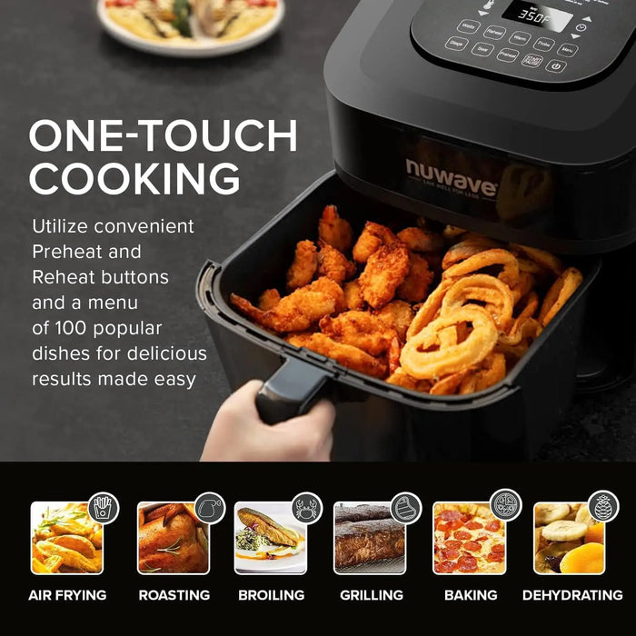 Enagua Mart Brio 8 Qt Air Fryer - 1800W with Cool White Display, 50-400°F Temp Controls, 100 Pre-Programmed Presets