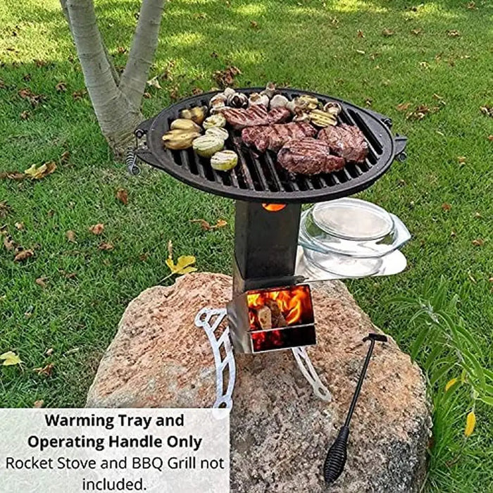 Enagua Mart Outdoor Cooking Bundle - Includes Rocket Stove, BBQ Grill Set, and Operating Handle